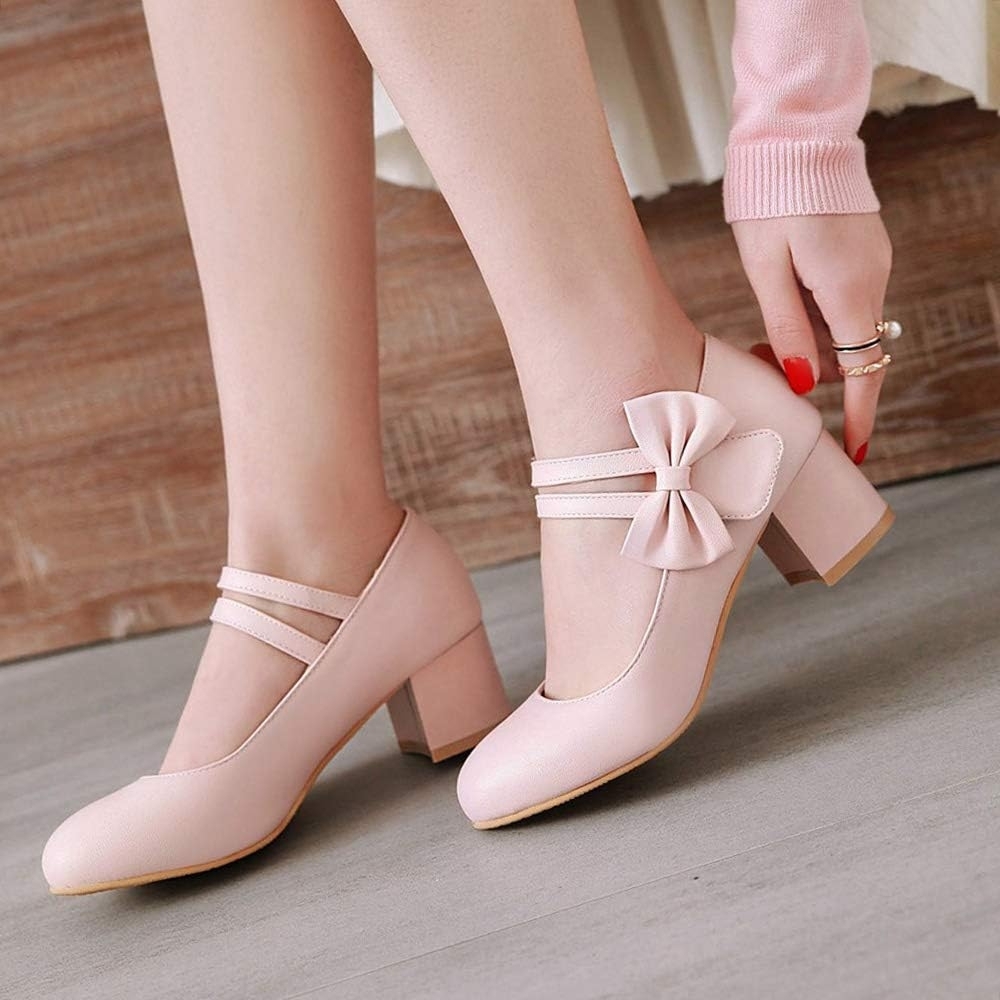 Elegant Pink Bow Mary Jane Women's Heels